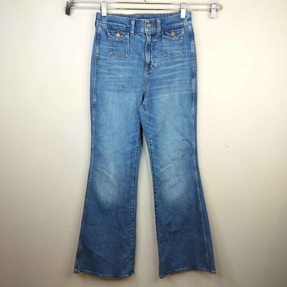 J.Crew Flare Jeans 26 x 32 High Rise Front Pocket Retro Boho Blue